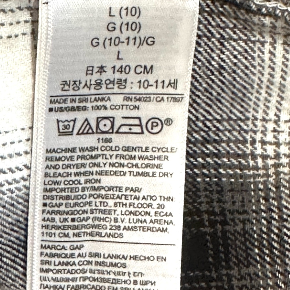 Boy’s Gap Long Sleeve Plaid Button Down Shirt Size 10 Large Ivory Gray Black - Picture 4 of 6